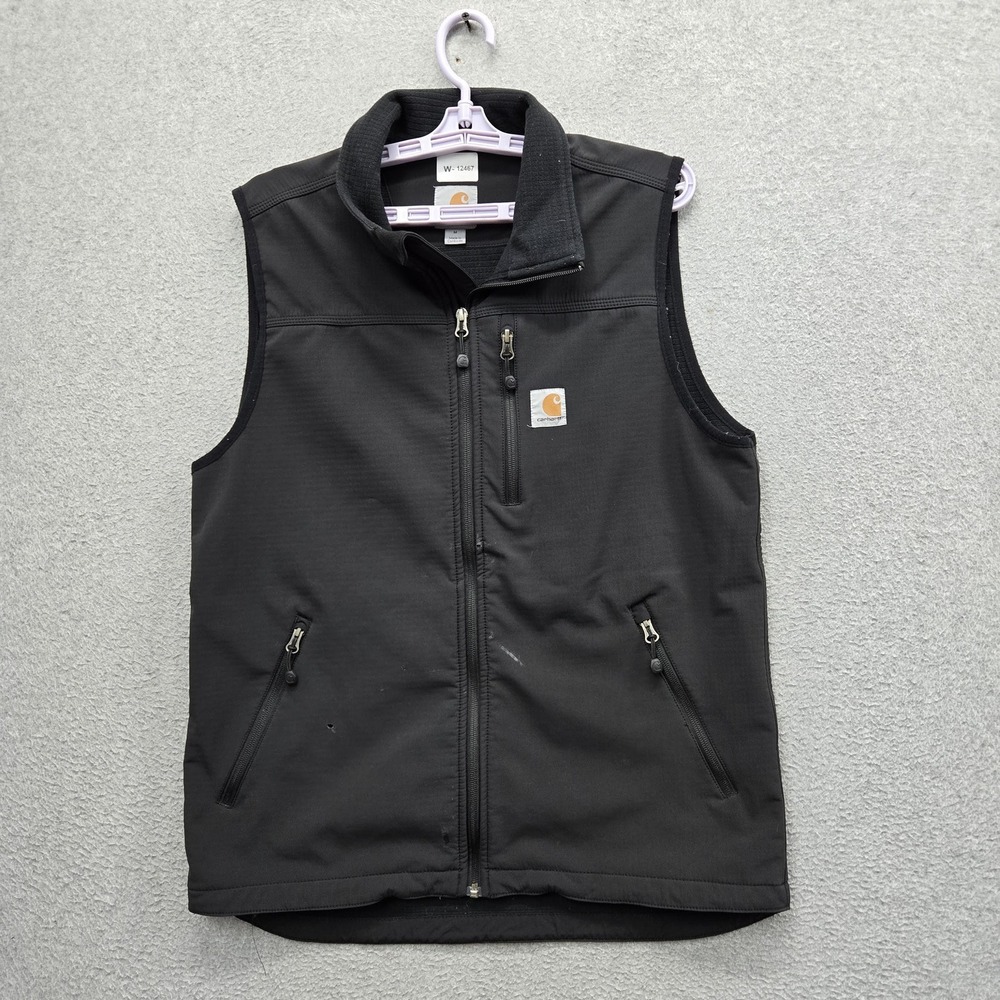 Carhartt Men Vest M Black Denwood Nylon Work Logo Water Repellent READ